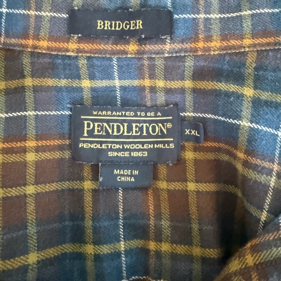 Pendleton Bridger Plaid Flannel Shirt XXL Brown Blue Wool Cotton Blend Outdoor - Picture 2 of 12